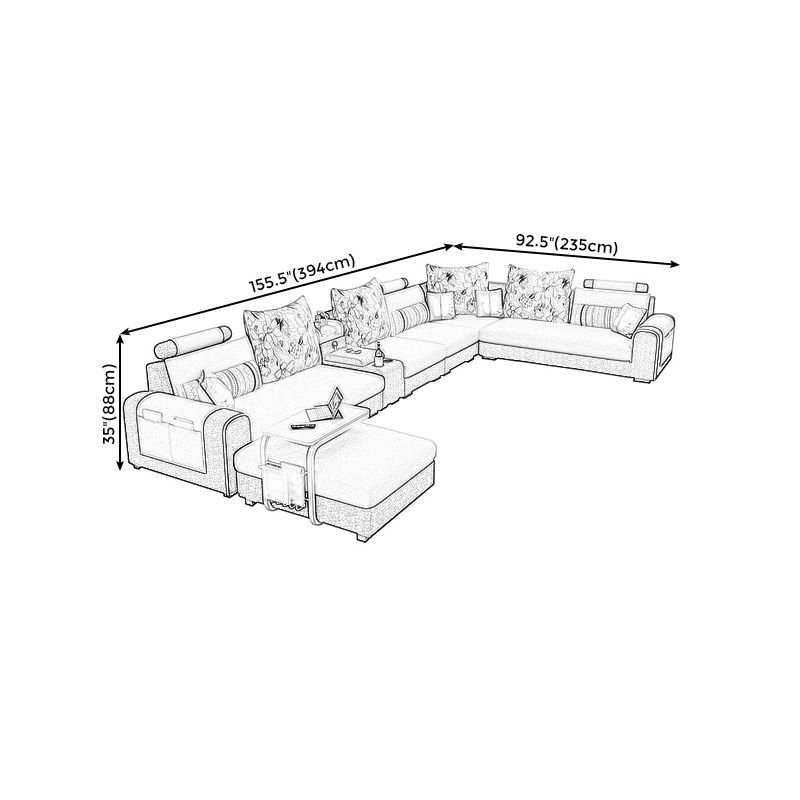 155.12"L X 92.52"W X 36.65"H Cotton Blend Sofa Removable Cushions Sectionals with Storage Clearhalo 'furn' 'furn_sectionals' 'Furniture' 'furniture_sectionals' 'kitchen' 'kitchen_sectionals' 'Living Room Furniture' 'Sectionals' 1200x1200_ba7dbc82-4383-4687-9e70-72f2c1f7cc80