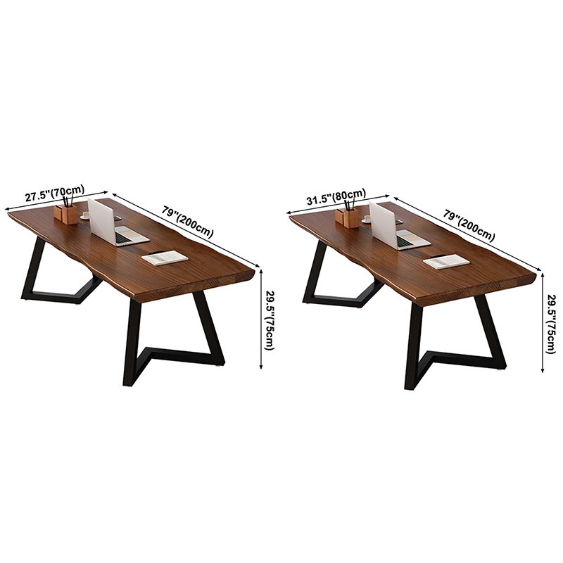 Rectangle Double Pedestal Industrial Dining Table Wood Color Fixed Table of Solid Wood Clearhalo ' dining_table' 'Dining Tables & Seating' 'Dining Tables' 'furn' 'furn_dining_table' 'Furniture' 'furniture_dining_table' 'Kitchen & Dining Furniture' 'kitchen&dining_furn' 'kitchen' 'kitchen_dining_table' 1200x1200_ba8164cf-ec39-444d-8d1a-0c704603f52c