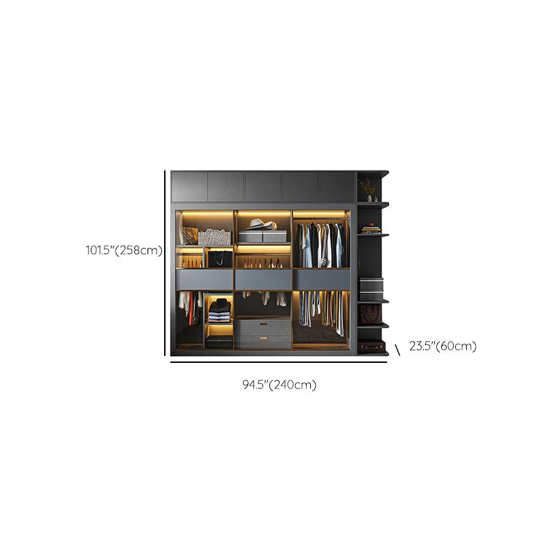 Grey Contemporary Wardrobe Closet Sliding Wardrobe Armoire with Drawer Clearhalo 'Armoires & Wardrobes' 'armoires_wardrobes' 'Bedroom Furniture' 'furn' 'furn_armoires_wardrobes' 'Furniture' 1200x1200_ba832489-7408-4620-b687-8b8bb6b8f3ed