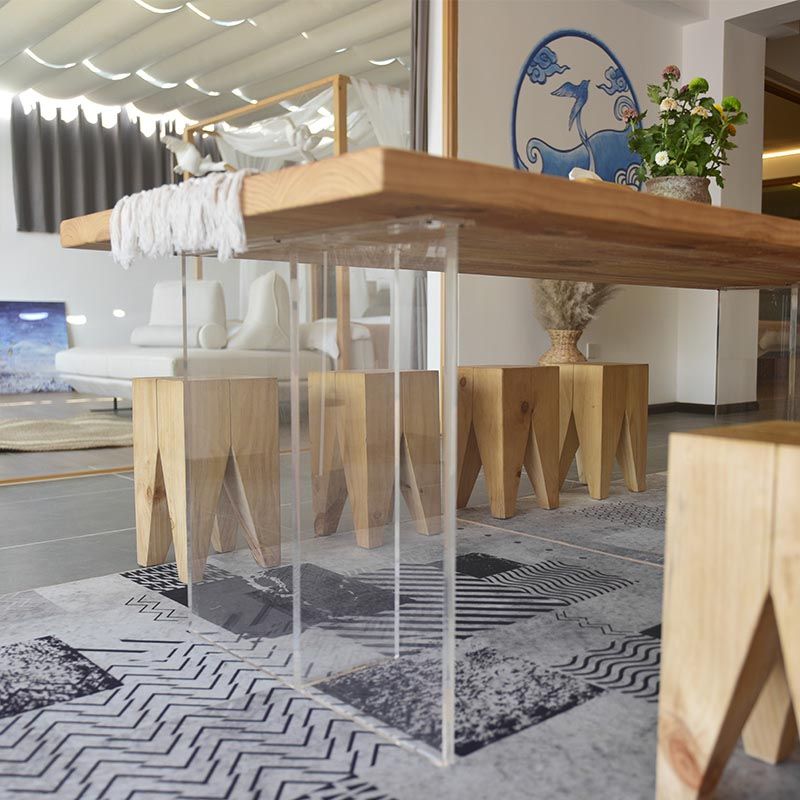 Double Acrylic Base Dining Table Modern Solid Wood Rectangle Dining Table Clearhalo 'Dining Tables & Seating' 'Dining Tables' 'dining_table' 'furn' 'furn_dining_table' 'Furniture' 'furniture_dining_table' 'Kitchen & Dining Furniture' 1200x1200_ba83eede-cce0-480f-b103-0de8c8c06df9