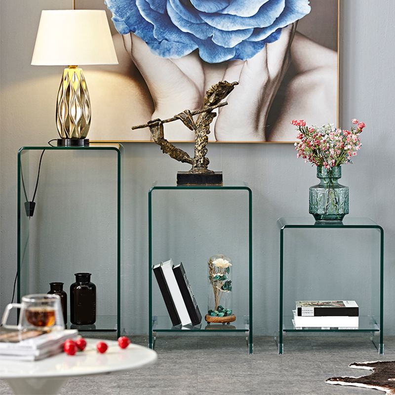 Modern Sled Corner Table Square Glass Side End Table for Living Room