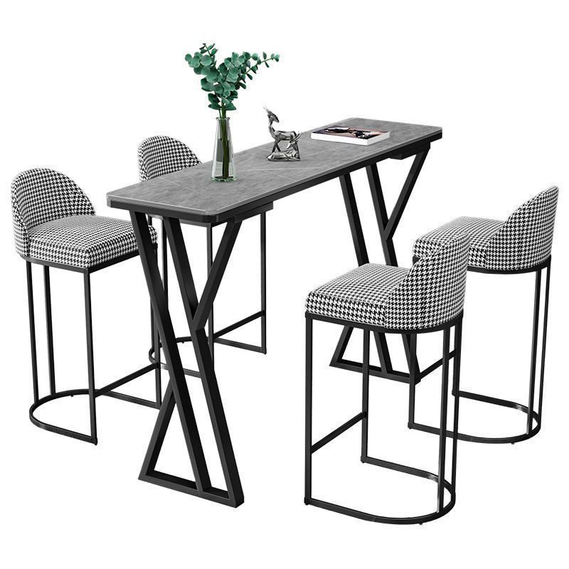 Mesa de comedor de barra de piedra Mesa de comedor de barra industrial con base de trineo negra
