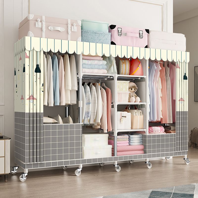 Steel Wardrobe Closet with Garment Rod Modern Wardrobe Armoire