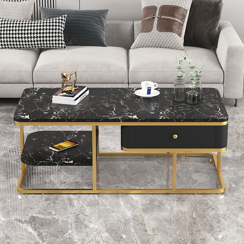 Glam Rectangle Cocktail Table with Marble Top and 1 Drawer and 1 Shelf Clearhalo 'Coffee & Accent Tables' 'Coffee Tables' 'coffee_tables' 'furn' 'furn_coffee_tables' 'Furniture' 'Living Room Furniture' 1200x1200_ba9a15cc-98a7-420d-9acf-450738c62c9e
