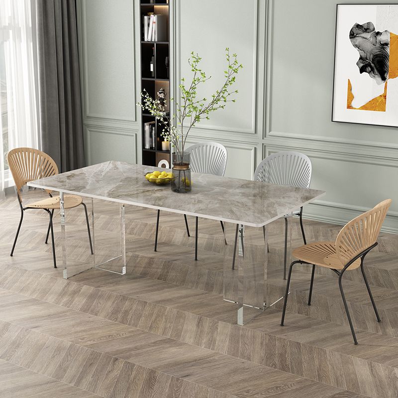Modern Stone Top Dining Table Rectangle Acrylic Base Counter Dining Table Clearhalo 'Dining Tables & Seating' 'Dining Tables' 'dining_table' 'furn' 'furn_dining_table' 'Furniture' 'furniture_dining_table' 'Kitchen & Dining Furniture' 'kitchen' 'kitchen_dining_table' 1200x1200_ba9b173e-5eaf-4b40-a945-c3a8f3579e3b