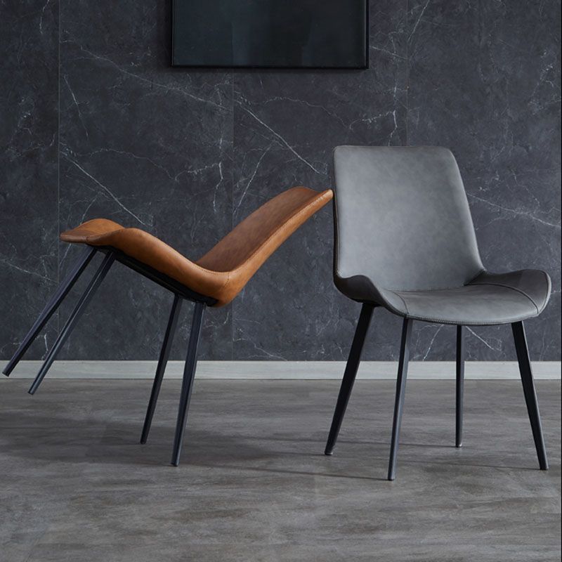 Industrial Arm Solid Back Dining Side Chair Faux Leather Side Chair Clearhalo ' kitchen&dining_furn' 'Dining Chairs' 'Dining Tables & Seating' 'dining_chair' 'furn' 'furn_dining_chair' 'Furniture' 'furniture_dining_chair' 'Kitchen & Dining Furniture' 'kitchen' 1200x1200_ba9ba8cb-bac3-4d79-bce6-577451487135