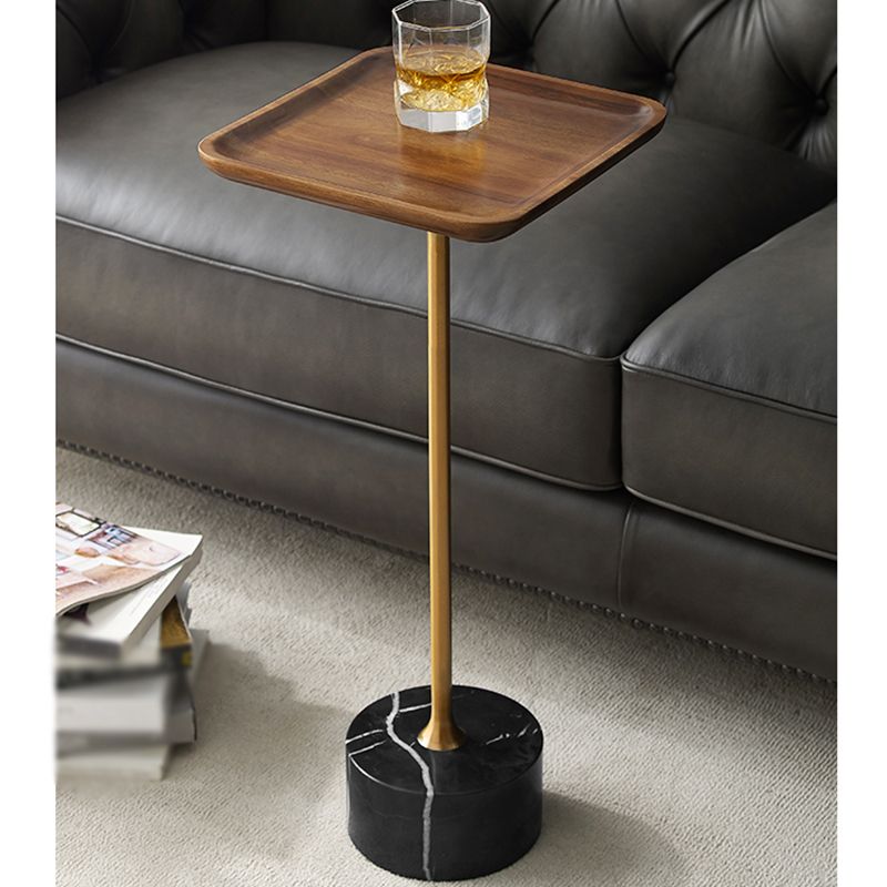 Mid-Century Modern Solid Wood Top End Table Marble Pedestal Sofa Side Table