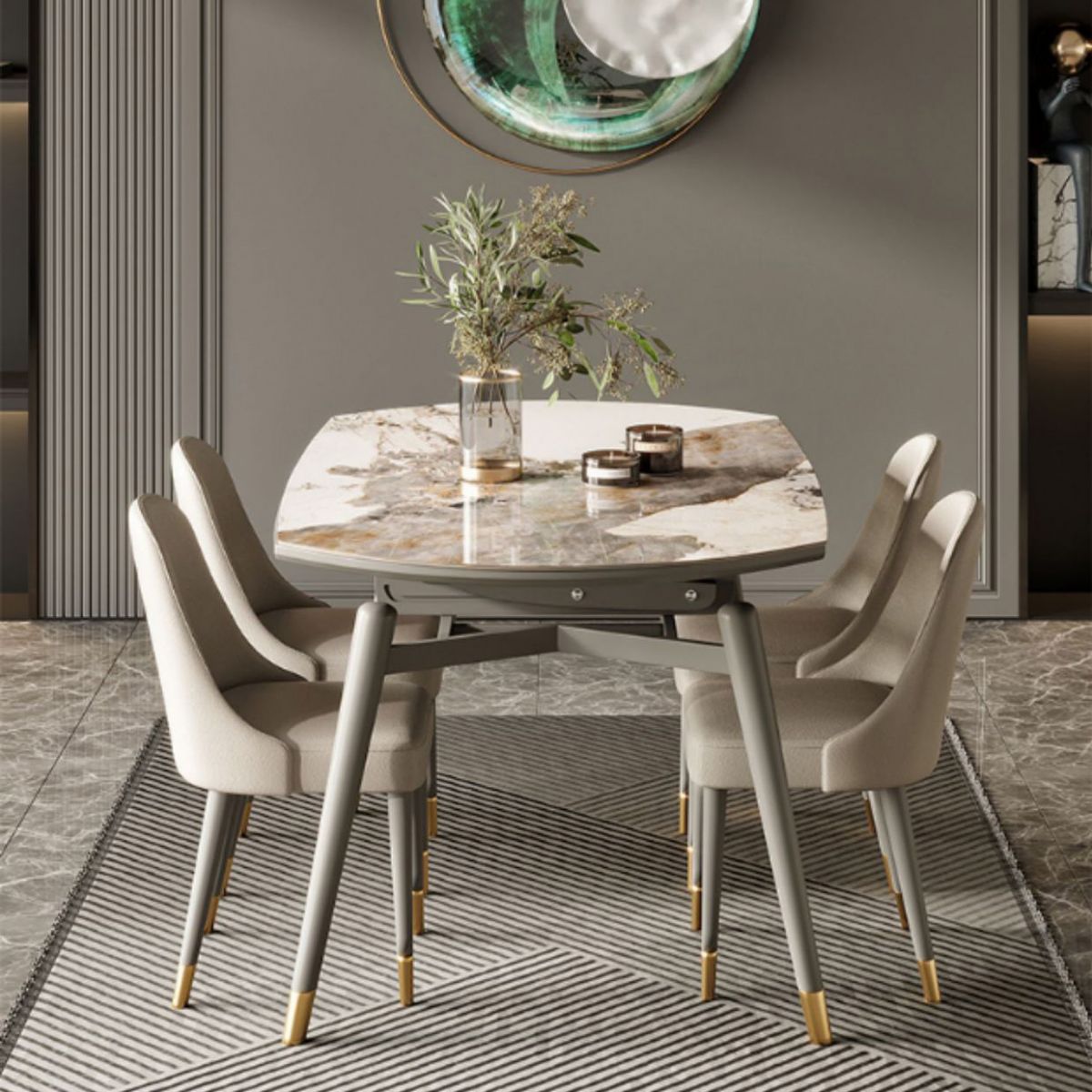 Moderne ronde eettafel van gesinterde stenen tafel met houten poten voor thuisgebruik