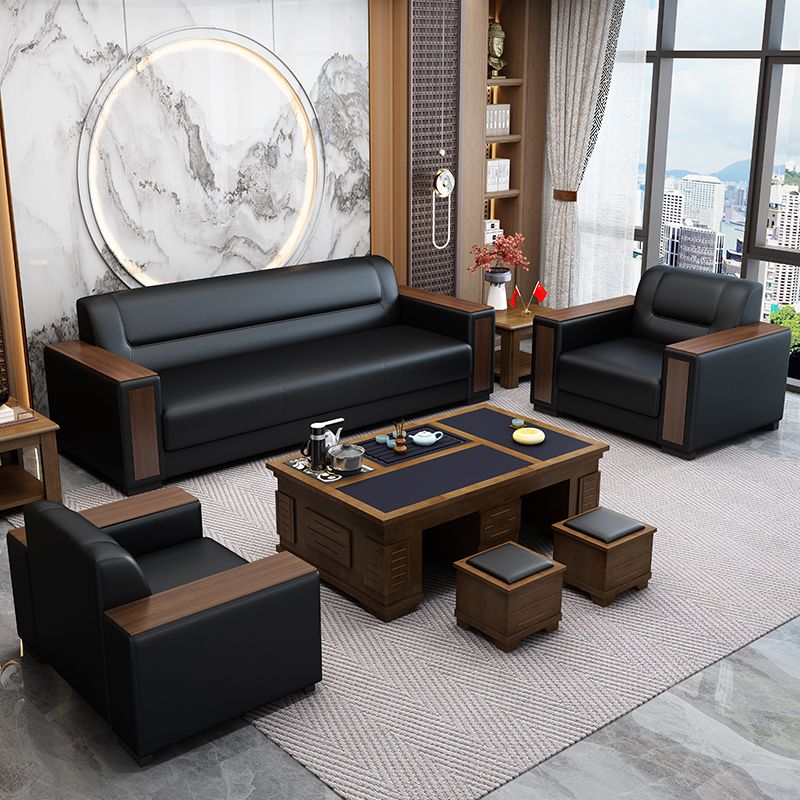 Square Arm Sofa 34.64" High Faux Leather/Genuine Leather Sofa