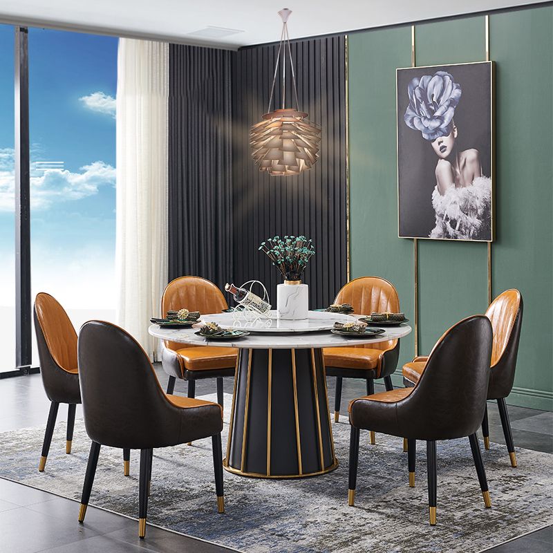 Nordic Glam Style Leather Dining Chair Kitchen Parsons Chair with Wooden Legs Clearhalo ' kitchen&dining_furn' 'Dining Chairs' 'Dining Tables & Seating' 'dining_chair' 'furn' 'furn_dining_chair' 'Furniture' 'furniture_dining_chair' 'Kitchen & Dining Furniture' 'kitchen' 1200x1200_baa19aaf-9515-4849-a462-0d9d998a8023