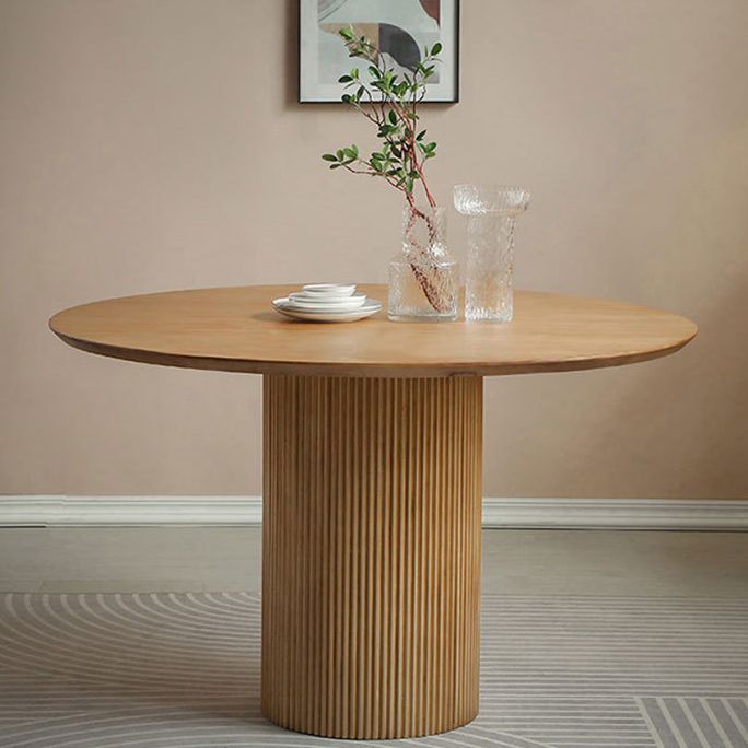 ラウンドダイニングテーブルコンテンポラリースタイルのソリッドウッドブラウンディナーテーブル