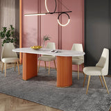 Modern White Sintered Stone Dining Table Oval Shape Standard Dining Table for Kitchen Clearhalo ' dining_table' 'Dining Tables & Seating' 'Dining Tables' 'furn' 'furn_dining_table' 'Furniture' 'furniture_dining_table' 'Kitchen & Dining Furniture' 'kitchen&dining_furn' 'kitchen' 'kitchen_dining_table' 1200x1200_baa6086d-5b7a-4c70-a769-264e826967c0