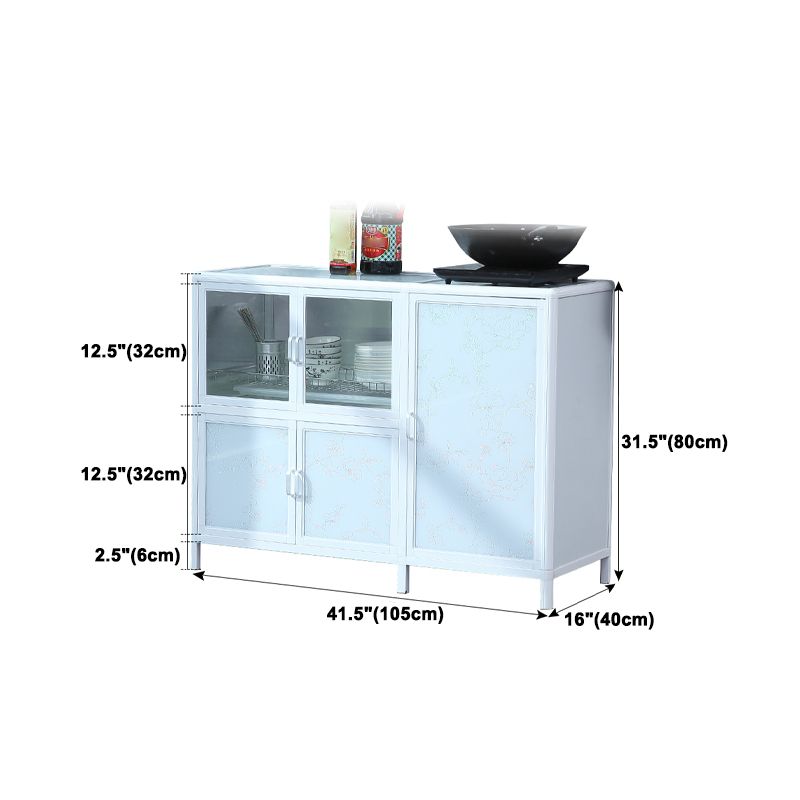 Modern Kitchen Metal Buffet/Console Cabinets Doors Dining Server in White Clearhalo 'buffet_sideboard' 'Buffets & Sideboards' 'furn' 'furn_buffet_sideboard' 'Furniture' 'Kitchen & Dining Furniture' 1200x1200_baa6650c-fadc-47ec-b107-c08836f11f6b