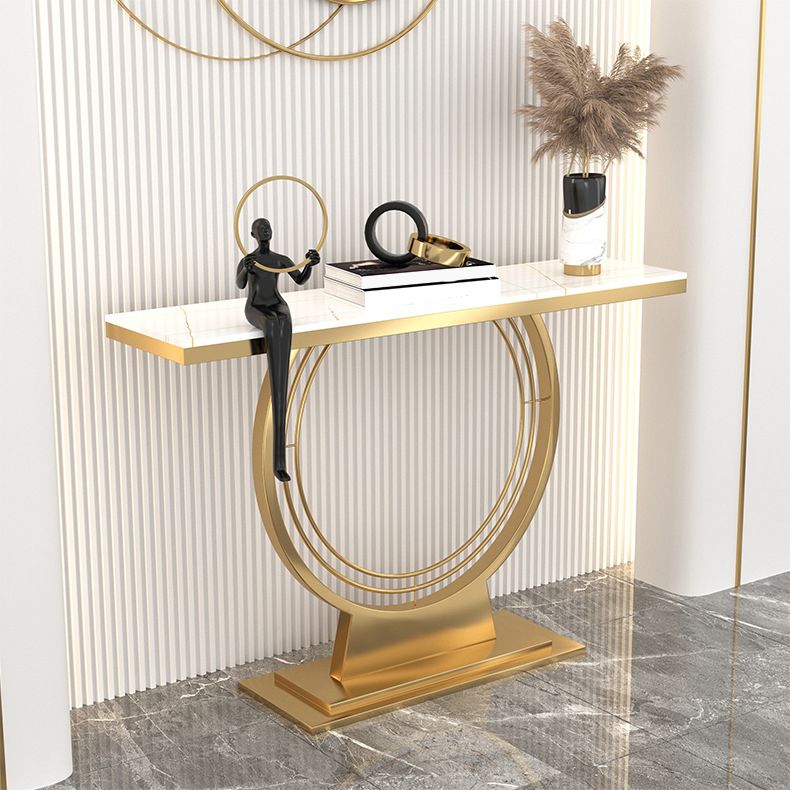 Glam Rectangle Console Table 31.5" Tall Stone Accent Table with 1 Shelf