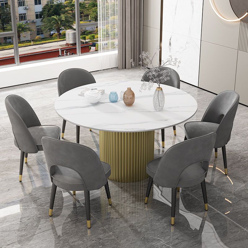 Glam 1/7 Pieces Dining Set Circular Stone Dining Table for Kitchen Clearhalo 'Dining Room Sets' 'Dining Tables & Seating' 'dining_room_set' 'furn' 'furn_dining_room_set' 'Furniture' 'furniture_dining_room_set' 'Kitchen & Dining Furniture' 1200x1200_baaa1c31-00f5-4d00-9255-d8b650a83e9b