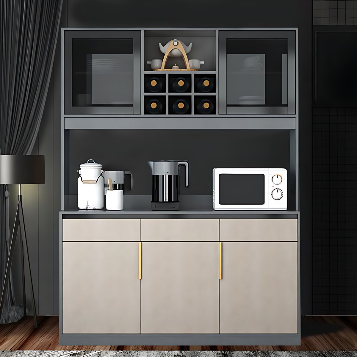 Modern Sideboard Buffet with Glass Doors Engineered Wood Buffet Server ...