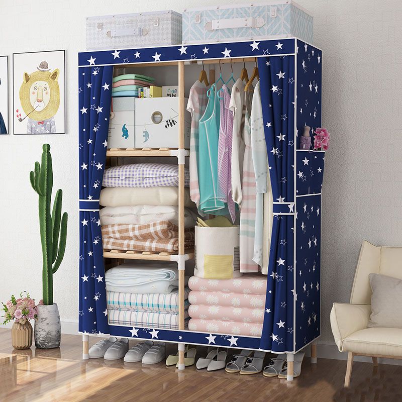 Metal Modern Armoire Shelves Storage Wardrobe Closet with Garment Rod