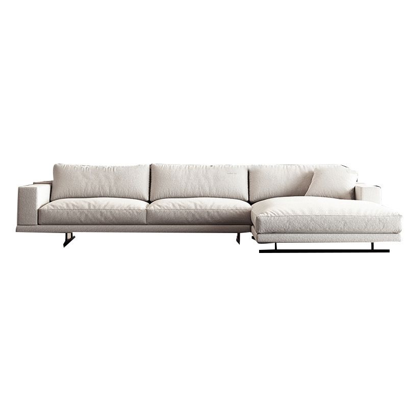 Square Arm Linen Sofa with Chaise Contemporary 4-Steater Loose Back Sofa in White Clearhalo 'furn' 'furn_sectionals' 'Furniture' 'Living Room Furniture' 'Sectionals' 1200x1200_bab2a0f7-b468-44fb-a478-65f03f66233b