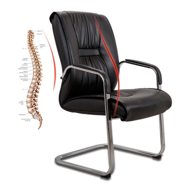 No Distressing Black Arm Chair Faux Leather and Chrome Frame Office Chair Clearhalo 'furn' 'furn_office_chair' 'Furniture' 'Office Chairs' 'Office Furniture' 'office_chair' 1200x1200_baba9d01-a441-4f56-9cb8-1830e26fc186