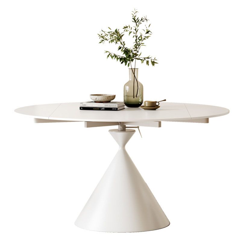 Sintered Stone Pedestal Dining Table Extendable Dining Table in White Clearhalo 'Dining Tables & Seating' 'Dining Tables' 'dining_table' 'furn' 'furn_dining_table' 'Furniture' 'Kitchen & Dining Furniture' 1200x1200_babf17f8-e53e-473f-82f4-13008d758d8e