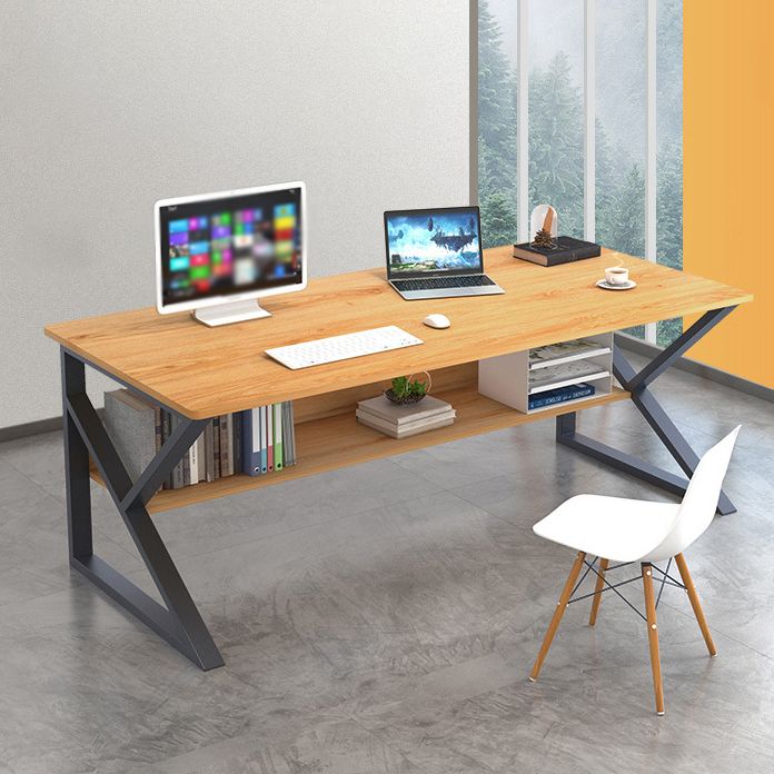 Rectangular Manufactured Wood Writing Desk Contemporary Trestle Base Desk with Shelf Clearhalo 'furn' 'furn_office_desk' 'Furniture' 'Office Desks' 'Office Furniture' 'office_desk' 1200x1200_bac02d0e-ee98-478b-bef4-51391fcbbff2