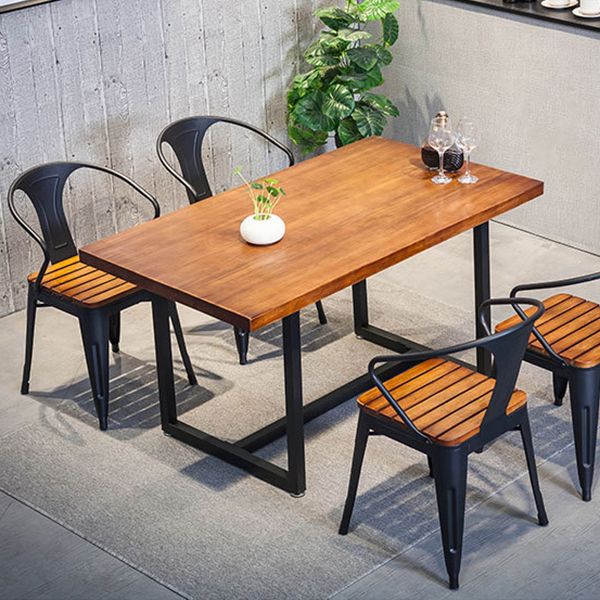 Indoor Rectangle Table with Metal Base Industrial Brown Wood Top Dining Table Clearhalo 'Dining Tables & Seating' 'Dining Tables' 'dining_table' 'furn' 'furn_dining_table' 'Furniture' 'Kitchen & Dining Furniture' 1200x1200_bac060d5-94dd-4a3a-8de0-16f8db182627