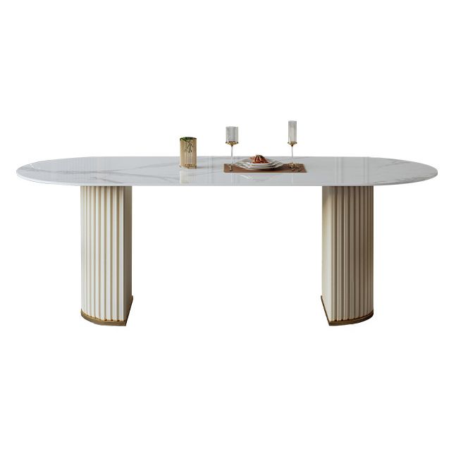 Traditional Luxury Oval Dining Room Table White Sintered Stone Table with Double Pedestal Clearhalo ' dining_table' 'Dining Tables & Seating' 'Dining Tables' 'furn' 'furn_dining_table' 'Furniture' 'furniture_dining_table' 'Kitchen & Dining Furniture' 'kitchen&dining_furn' 'kitchen' 'kitchen_dining_table' 1200x1200_bac2eedc-3904-4dec-afba-600529ce33cc