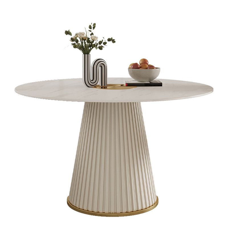 Stone Top Dining Table Round Table with Wood Pedestal Base in White Clearhalo 'Dining Tables & Seating' 'Dining Tables' 'dining_table' 'furn' 'furn_dining_table' 'Furniture' 'furniture_dining_table' 'Kitchen & Dining Furniture' 'kitchen' 'kitchen_dining_table' 1200x1200_bacdba20-7ca8-4a74-860c-3396c61e4585