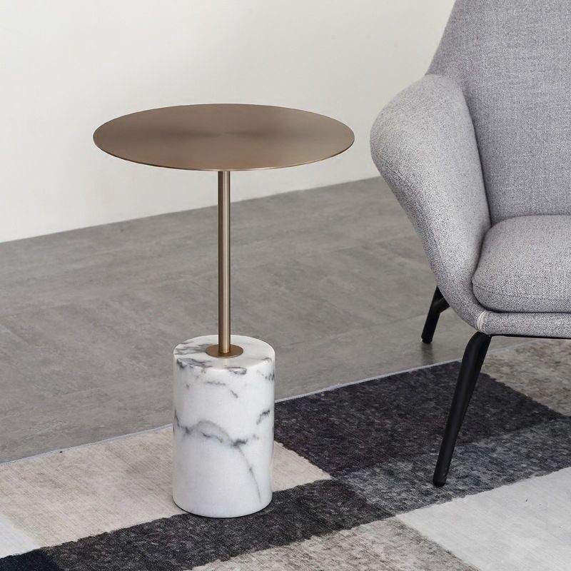 ミッドセンチュリーエンドテーブル台座丸いソファメタルアクセントサイドテーブル