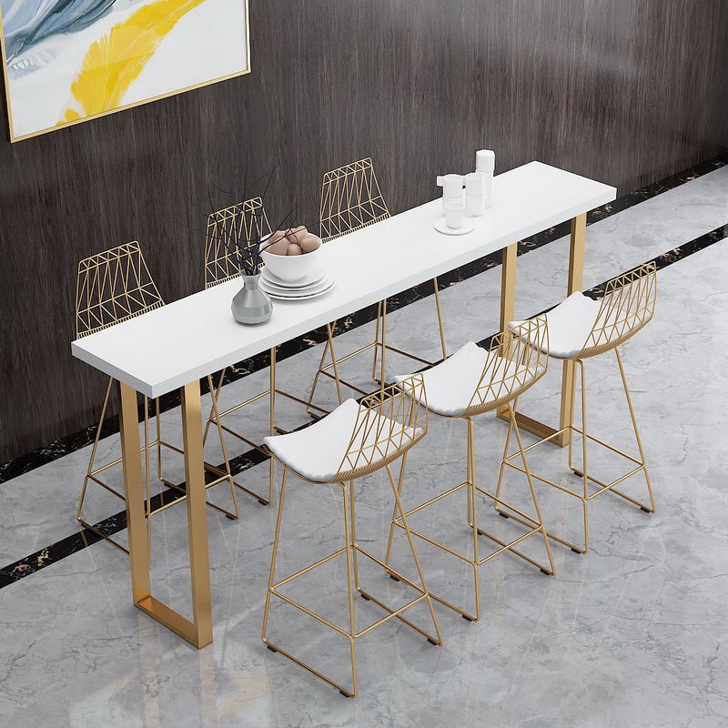Rectangle White Top Counter Table Metal Legs Glam Style Bar Table, Only Table Clearhalo 'Bar Furniture' 'Bar Tables' 'bar_tables' 'furn' 'furn_bar_tables' 'Furniture' 'furniture_bar_tables' 'Kitchen & Dining Furniture' 1200x1200_bad0b5d3-cb3c-49b9-9aff-bf41f62ec09b