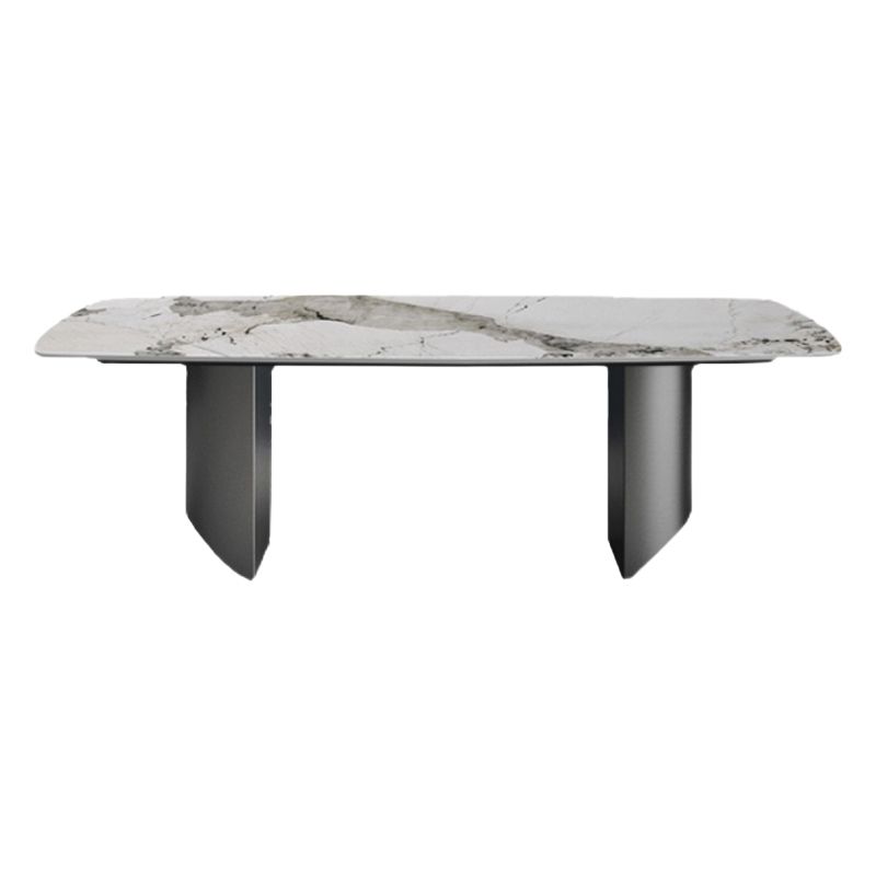 Industrial Sintered Stone Table for Restaurant Rectangle Dining Table with Double Pedestal Clearhalo 'Dining Tables & Seating' 'Dining Tables' 'dining_table' 'furn' 'furn_dining_table' 'Furniture' 'Kitchen & Dining Furniture' 1200x1200_bad1fa17-34a6-45d2-b9c4-5d87ec40a0bc