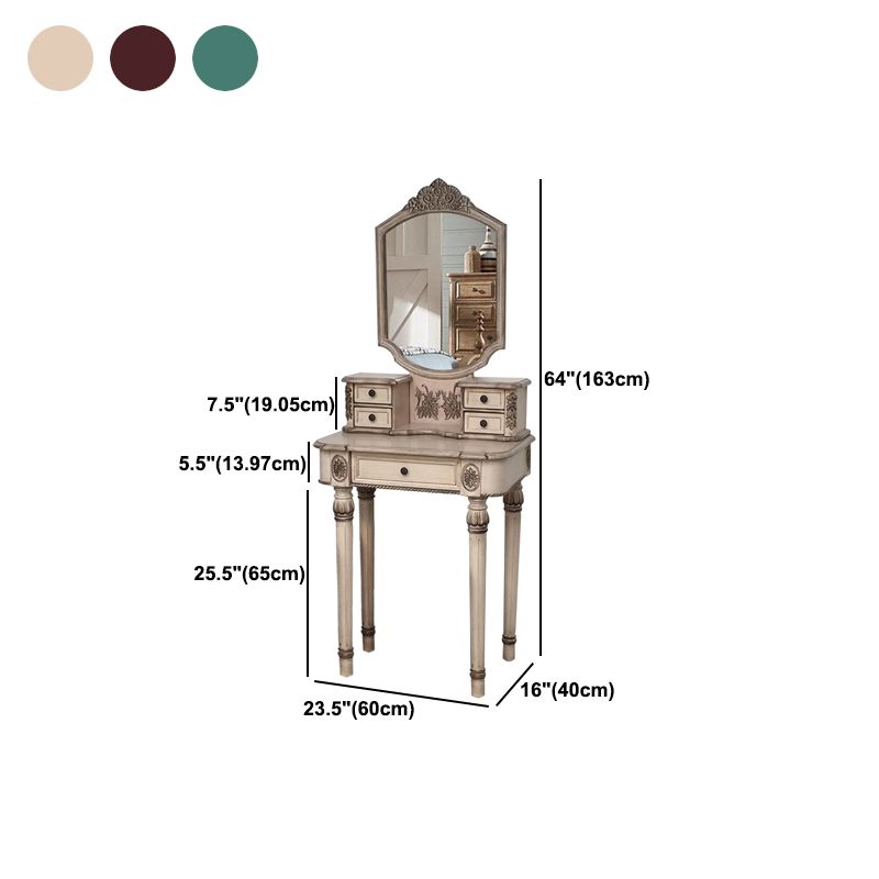 Eiken ijdelheid set met ontlasting 64.17 "Hoge ijdelheid met lade en spiegel