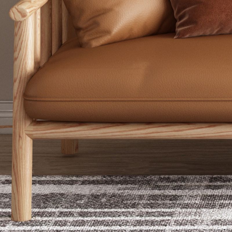 Stationary Leather Living Room Sofa Tuxedo Arm Settee in White/Brown Clearhalo 'furn' 'furn_sofas' 'Furniture' 'furniture_sofas' 'Living Room Furniture' 'Sofa' 'sofas' 1200x1200_bad5dbc1-d824-46f1-a260-e6dcb714210f