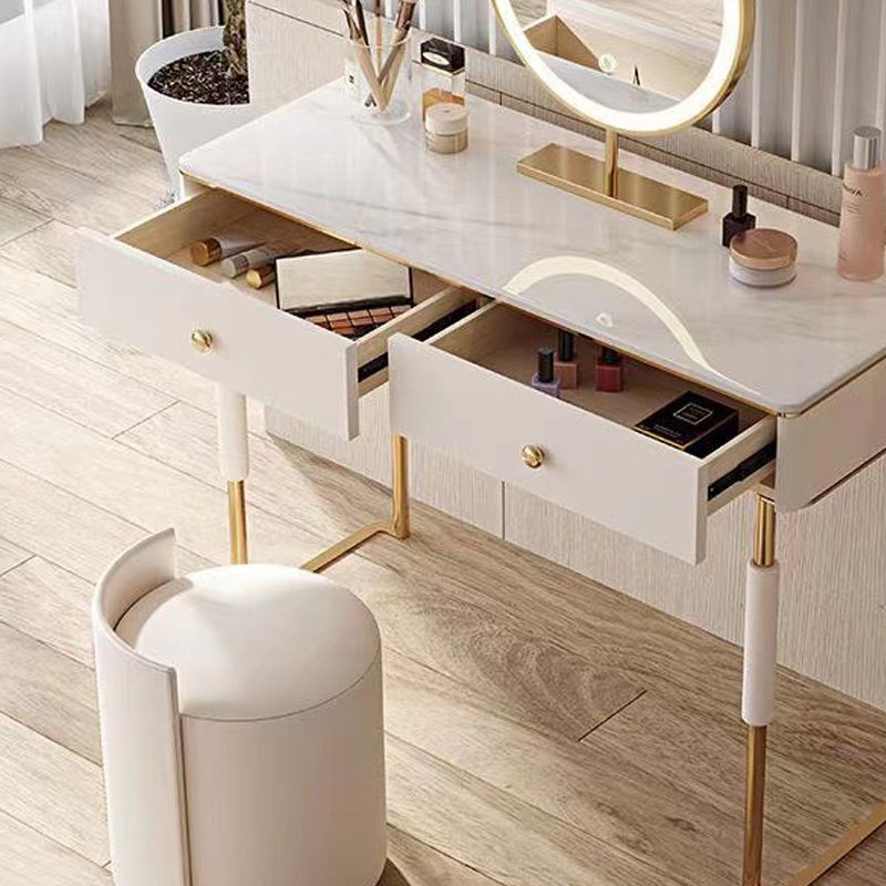 Glam Make-up Vanity with 2 Storage Drawers White Wood Vanity Set, 15.74" Wide