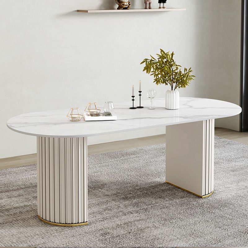 White Double Base Dining Table Modern Stone Table for Kitchen Clearhalo 'Dining Tables & Seating' 'Dining Tables' 'dining_table' 'furn' 'furn_dining_table' 'Furniture' 'Kitchen & Dining Furniture' 1200x1200_badad8f9-9914-46c3-89d5-13bdde3ffcab
