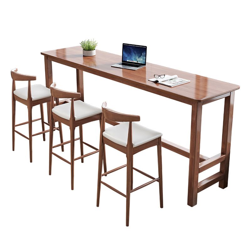 Modern Rectangle Bar Table Solid Wood Fixed Bistro Bar Desk with Footrest