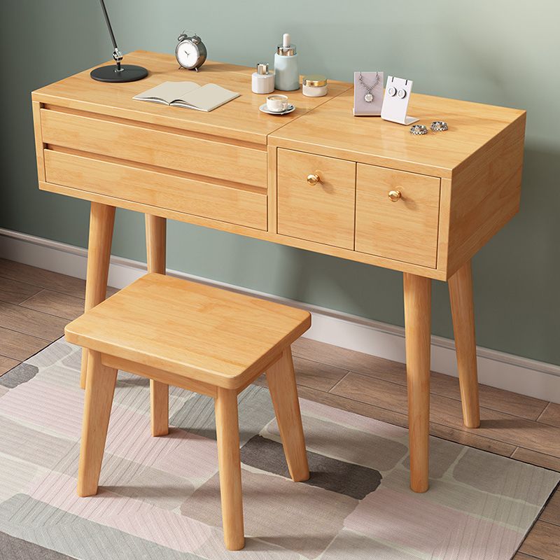 Flip Single Single Mirror Desk 3 Cajones Visor de madera de goma