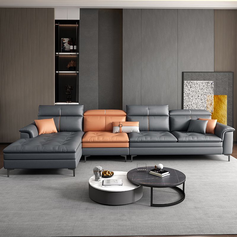 Black and Orange Pillow Top Arm Sectionals 37.4"High Cushion Back Sofa with Storage Clearhalo 'furn' 'furn_sectionals' 'Furniture' 'furniture_sectionals' 'Living Room Furniture' 'Sectionals' 1200x1200_bade2c69-aa08-4631-8879-15f96f989399