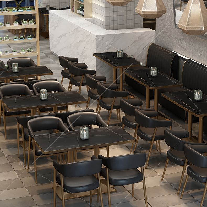 Industrial Faux Leather Chairs Upholstered Arm Chairs with Metal Base