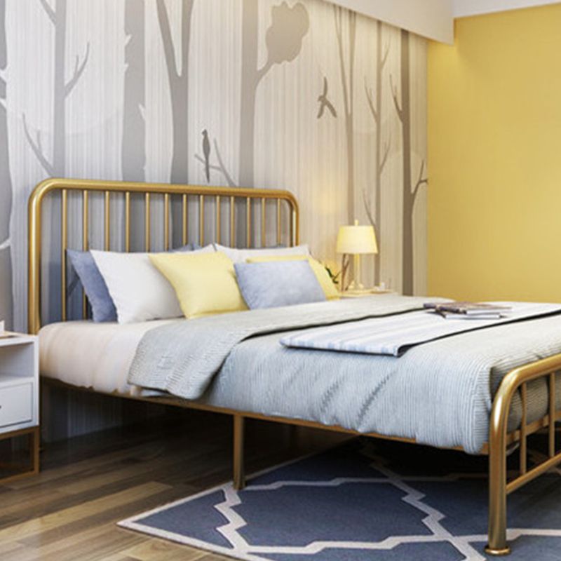 Metal Open-Frame Bed Solid Color Spindle Slat Bed With Custom Gold Legs