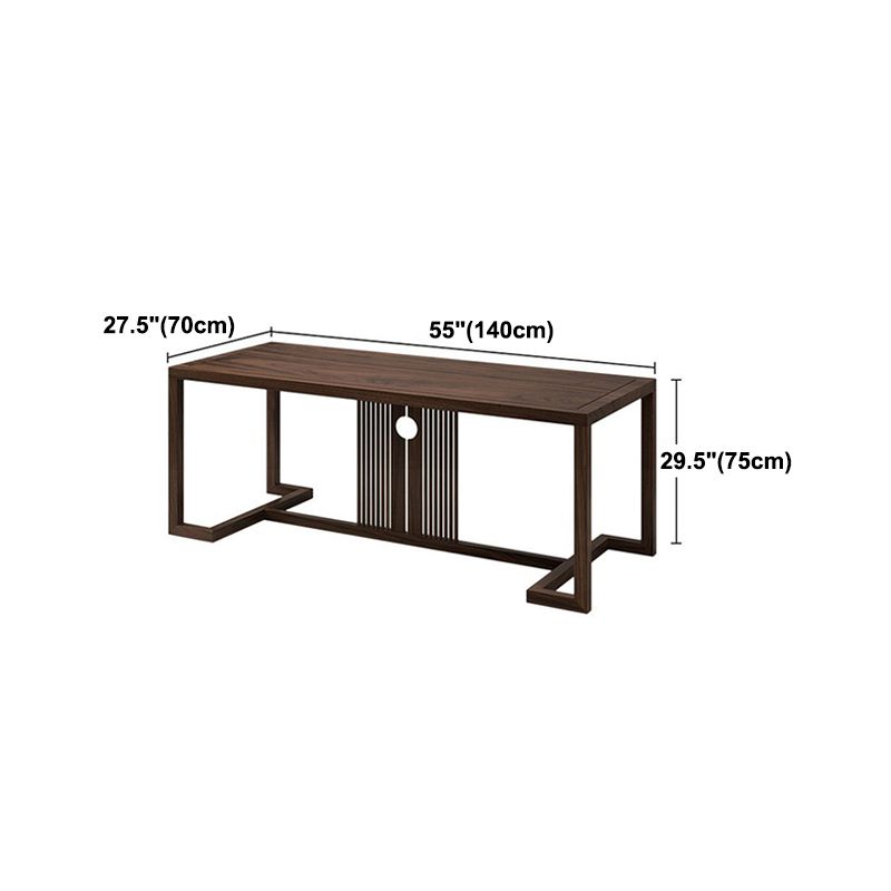 Industrial Elm Wood Dining Table Rectangle Table in Brown with Trestle Base Clearhalo ' dining_table' 'Dining Tables & Seating' 'Dining Tables' 'furn' 'furn_dining_table' 'Furniture' 'furniture_dining_table' 'Kitchen & Dining Furniture' 'kitchen&dining_furn' 'kitchen' 'kitchen_dining_table' 1200x1200_badf3903-1f7b-4c5e-ac57-f143299dac8a