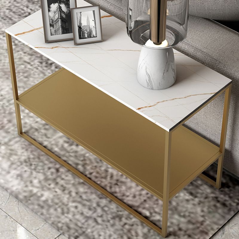 棚のある現代的な金属そりの長方形の二重層リビングルームエンドテーブル