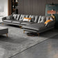 Modern 4-seat Faux Leather Sofa & Chaise Grey Sloped Arm Sofa Clearhalo 'furn' 'furn_sectionals' 'Furniture' 'Living Room Furniture' 'Sectionals' 1200x1200_bae4e670-53be-4621-998b-2a3634aaf513
