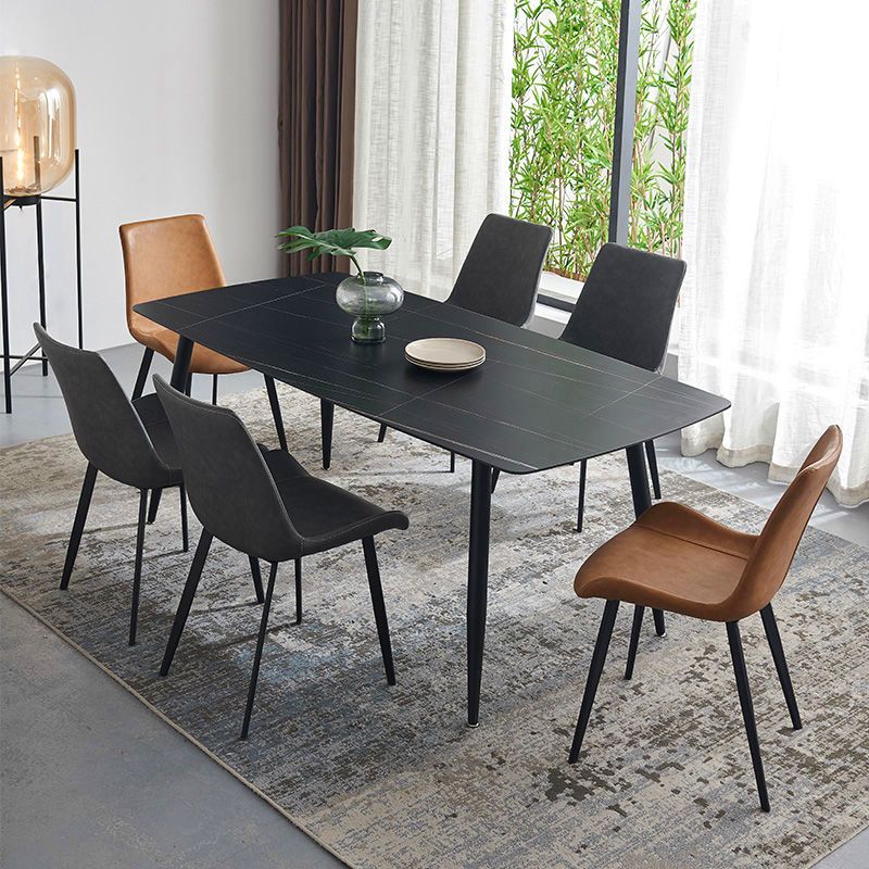 Sintered Stone Dining Table 4 Legs Black Carbon Steel Base Rectangle Table for Home Clearhalo ' dining_table' 'Dining Tables & Seating' 'Dining Tables' 'furn' 'furn_dining_table' 'Furniture' 'furniture_dining_table' 'Kitchen & Dining Furniture' 'kitchen&dining_furn' 'kitchen' 'kitchen_dining_table' 1200x1200_bae5060f-bb08-40ea-afaa-8fa733a31aad