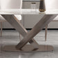Minimalist Style Sintered Stone Dining Table with White Fixed Table and Trestle Base for Home Use Clearhalo 'Dining Room Sets' 'Dining Tables & Seating' 'dining_room_set' 'furn' 'furn_dining_room_set' 'Furniture' 'furniture_dining_room_set' 'Kitchen & Dining Furniture' 'kitchen&dining_furn' 'kitchen' 1200x1200_bae51196-cd65-42b1-8db9-97fd085e64d9