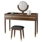 Specchio e 2 cassetti per trucco vanità tradizionale set di sgabelli da toeletta marrone