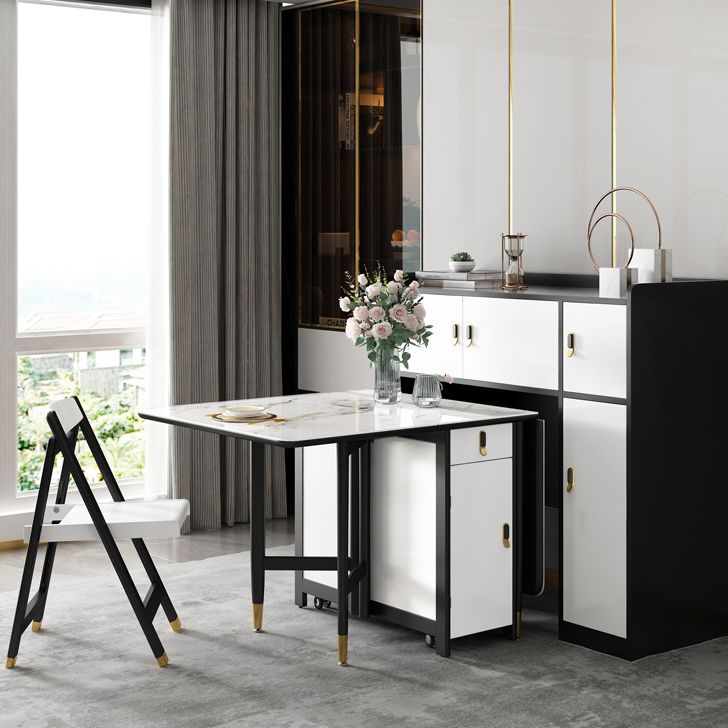 Modern Style White Dining Table Rectangle Drop-Leaf Dining Table for Home Use Clearhalo ' dining_table' 'Dining Tables & Seating' 'Dining Tables' 'furn' 'furn_dining_table' 'Furniture' 'furniture_dining_table' 'Kitchen & Dining Furniture' 'kitchen&dining_furn' 'kitchen' 'kitchen_dining_table' 1200x1200_bae9c390-ea38-494e-acd4-65a247e85e5d