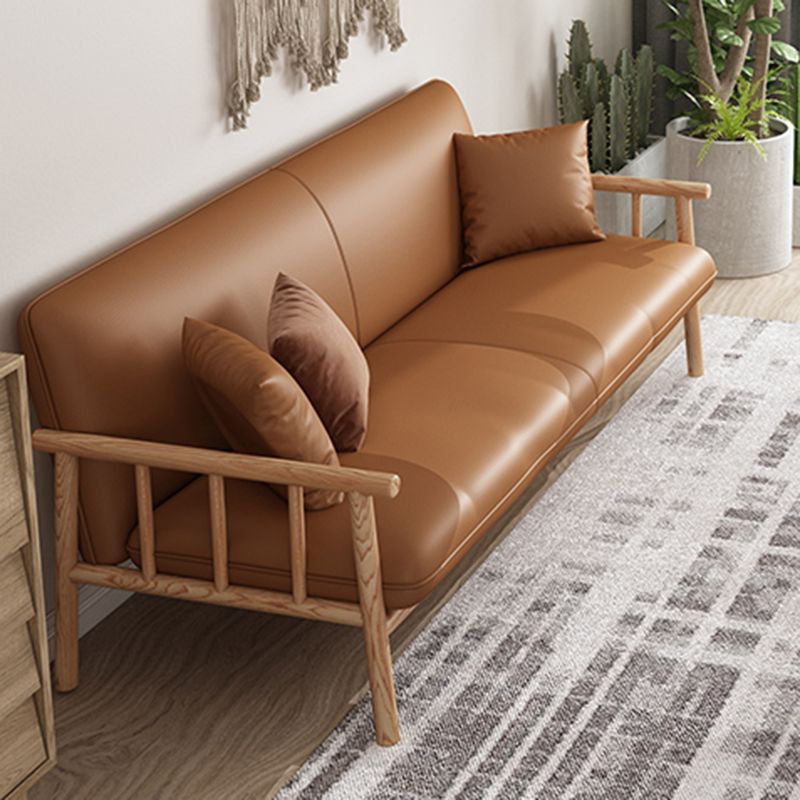 Stationary Leather Living Room Sofa Tuxedo Arm Settee in White/Brown Clearhalo 'furn' 'furn_sofas' 'Furniture' 'furniture_sofas' 'Living Room Furniture' 'Sofa' 'sofas' 1200x1200_baf10ac4-5731-47f4-bd8d-8cdf343461c6