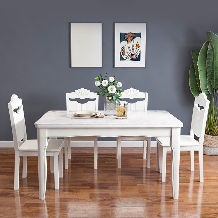 Victorian Style Marble Dining Set with White Fixed Table and 4 Legs Base Clearhalo 'Dining Room Sets' 'Dining Tables & Seating' 'dining_room_set' 'furn' 'furn_dining_room_set' 'Furniture' 'furniture_dining_room_set' 'Kitchen & Dining Furniture' 'kitchen&dining_furn' 'kitchen' 1200x1200_baf4eb90-88e5-4405-98e5-64b695e1af3d