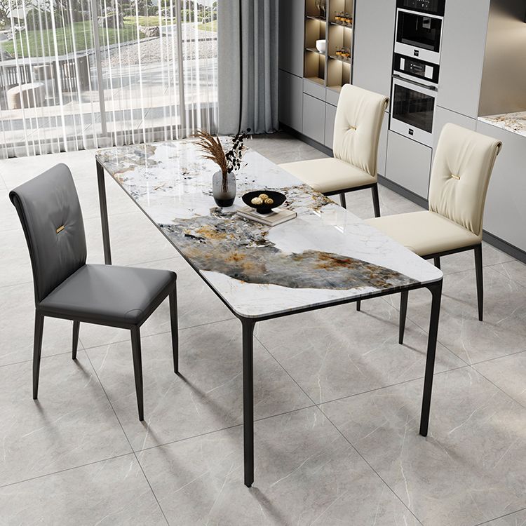 Rectangle Industrial Dining Table Sintered Stone Fixed Table with 4 Metal Legs Clearhalo ' dining_table' 'Dining Tables & Seating' 'Dining Tables' 'furn' 'furn_dining_table' 'Furniture' 'furniture_dining_table' 'Kitchen & Dining Furniture' 'kitchen&dining_furn' 'kitchen' 'kitchen_dining_table' 1200x1200_baf675a9-bd2e-4b45-b7a8-61bab122dc4a